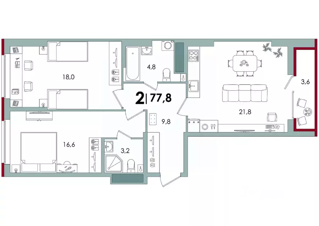 2-к кв. Тверская область, Тверь Южный мкр,  (77.8 м) - Фото 0