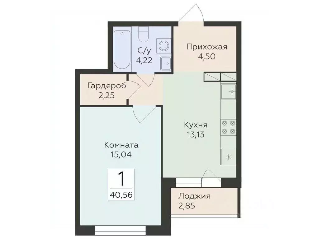 1-к кв. Воронежская область, Воронеж ул. Чапаева, 68Б (40.56 м) - Фото 0