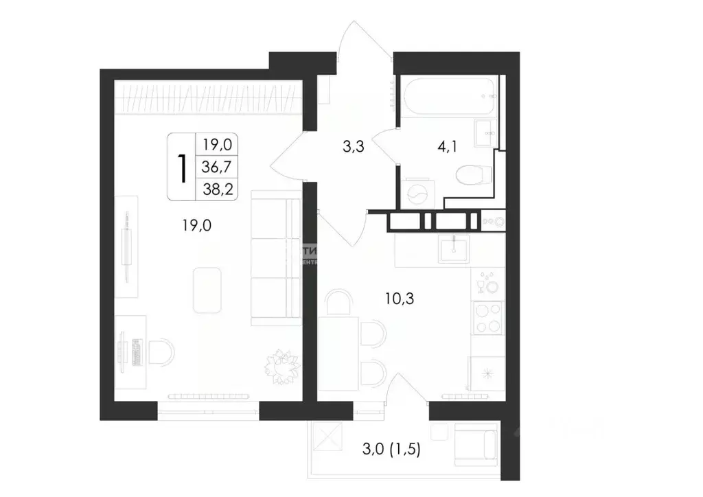 1-к кв. Воронежская область, Воронеж ул. Загоровского, 5/3 (38.2 м) - Фото 0