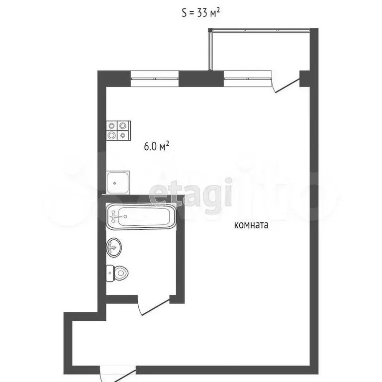 Квартира-студия, 33 м, 3/4 эт. - Фото 1