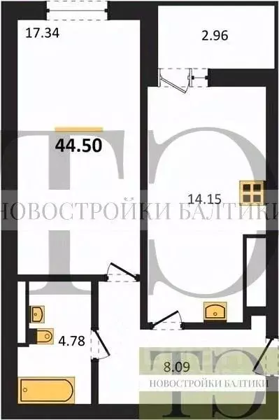 1-к кв. Калининградская область, Гурьевский муниципальный округ, пос. ... - Фото 0