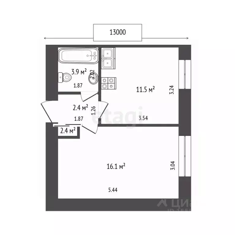 1-к кв. Самарская область, Самара Стационарный пер., 11 (34.3 м) - Фото 2