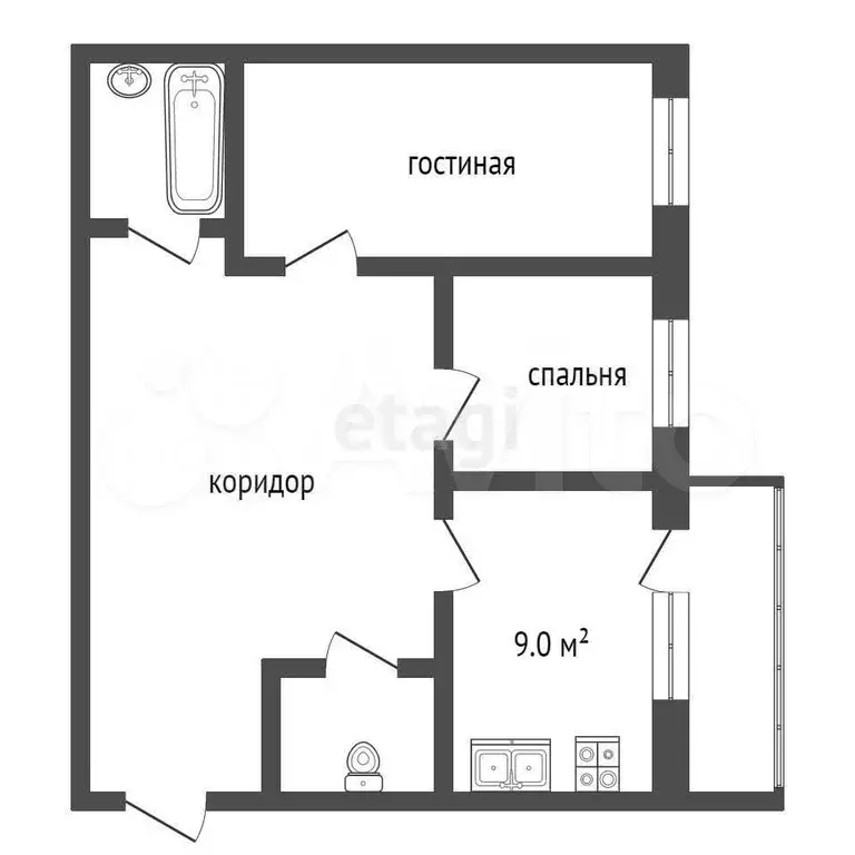 2-к. квартира, 58,3 м, 7/9 эт. - Фото 0