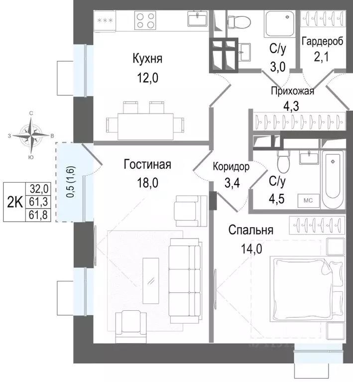 2-к кв. Московская область, Королев Первомайский мкр, Киноквартал ... - Фото 1