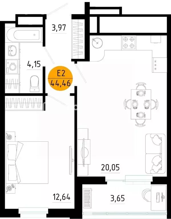 1-к кв. Рязанская область, Рязань ул. Земнухова, 2 (44.46 м) - Фото 2