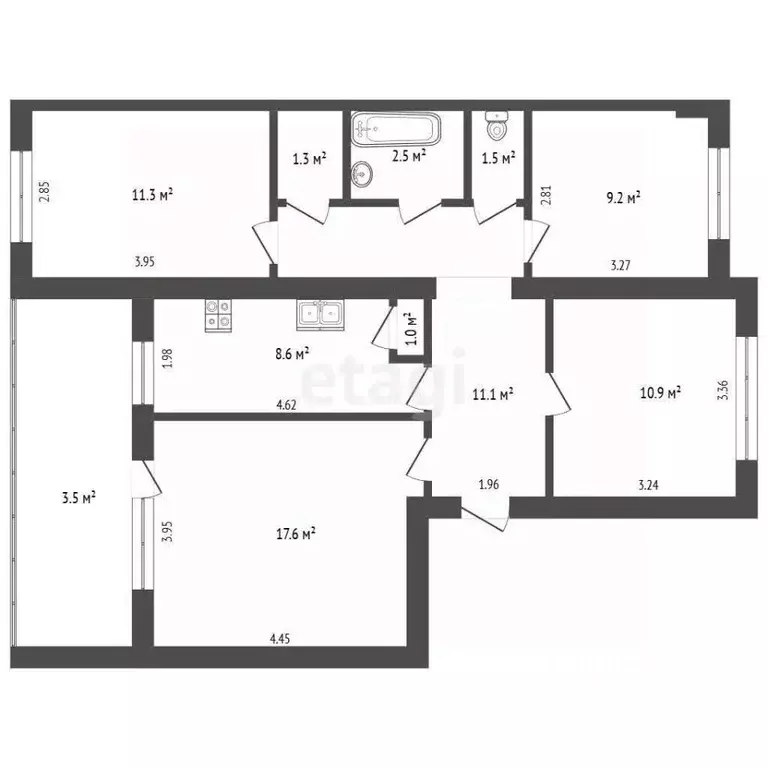 4-к кв. Башкортостан, Бирск ул. 8 Марта, 38А (74.0 м) - Фото 2