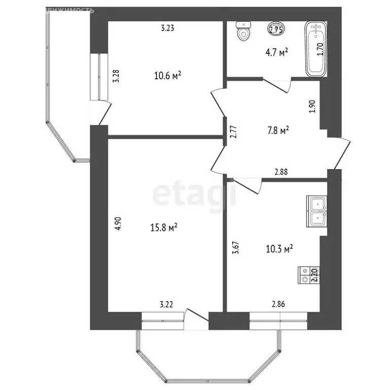 2-комнатная квартира: Аксай, Садовая улица, 12Ак2 (49 м) - Фото 1