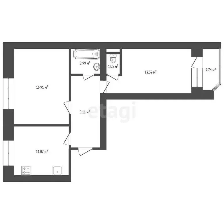 2-комнатная квартира: Тамбов, улица Киквидзе, 77Б (53.3 м) - Фото 0