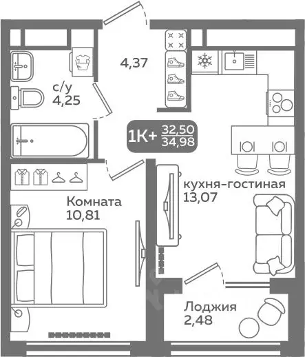 1-к кв. Тюменская область, Тюмень ул. Заполярная, 9/2 (32.5 м) - Фото 0