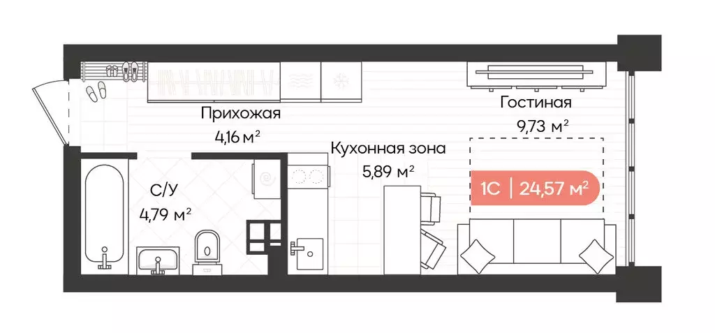 1-комнатная квартира: Новосибирск, Ленинградская улица, 342 (24.63 м) - Фото 0