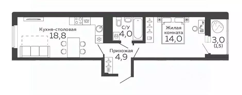 1-к кв. Свердловская область, Екатеринбург бул. Новосинарский, 7 (43.0 ... - Фото 0