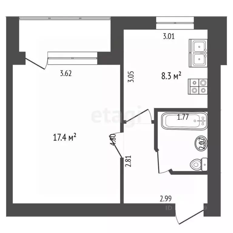 1-к кв. Белгородская область, Белгородский район, Северный городское ... - Фото 2