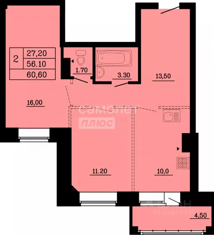 2-к кв. Омская область, Омск ул. Малиновского, 16к1 (60.6 м) - Фото 2
