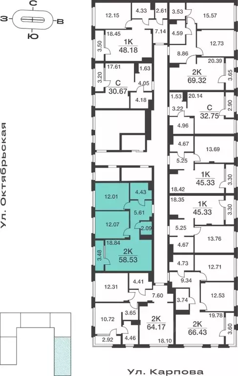 2-к кв. Тульская область, Тула ул. Карпова, 103А (58.53 м) - Фото 1
