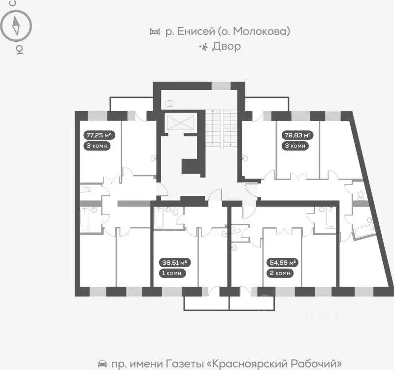 3-к кв. Красноярский край, Красноярск наб. Южная, 6 (80.2 м) - Фото 1