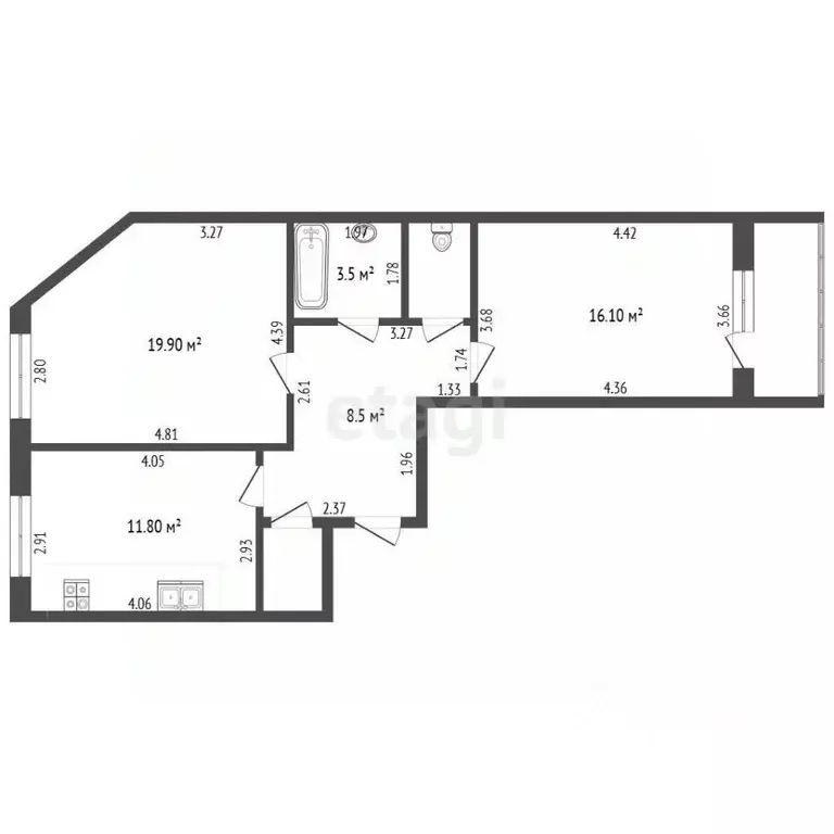 2-к кв. Чувашия, Чебоксары Эгерский бул., 48 (65.0 м) - Фото 2