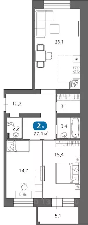 2-к кв. Тюменская область, Тюмень Новгородская ул., 1А (77.1 м) - Фото 0