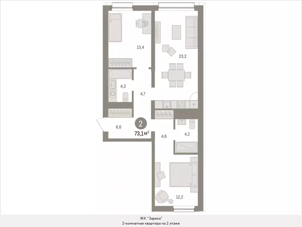 2-комнатная квартира: Тюмень, Мысовская улица, 26к1 (73.1 м) - Фото 0