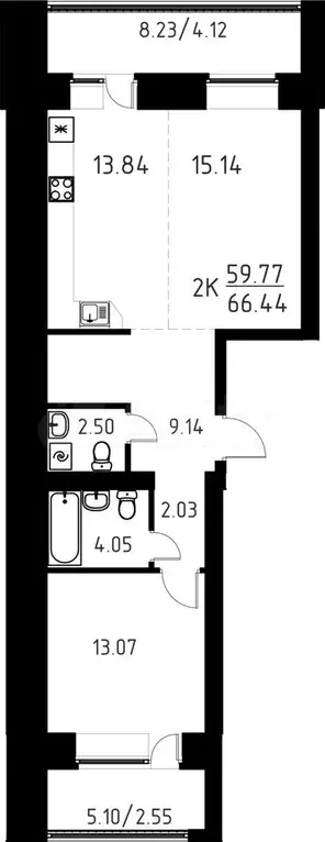 2-к. квартира, 66,4 м, 8/9 эт. - Фото 0