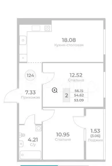 2-к. квартира, 54,6 м, 5/9 эт. - Фото 1