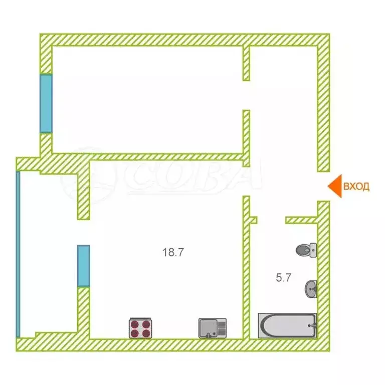 1-комнатная квартира: Тюмень, Широтная улица, 209 (46.6 м) - Фото 2