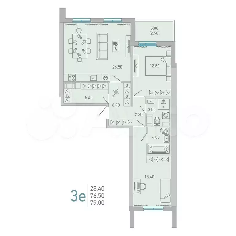 2-к. квартира, 79 м, 5/16 эт. - Фото 0