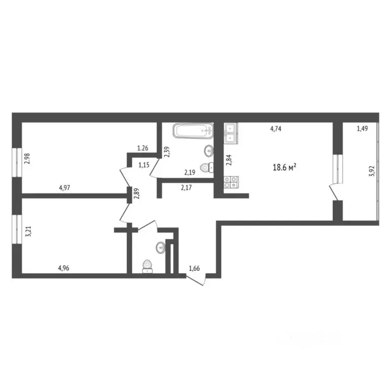 2-к кв. Тюменская область, Тюмень ул. Пожарных и Спасателей, 5к1 (70.9 ... - Фото 2