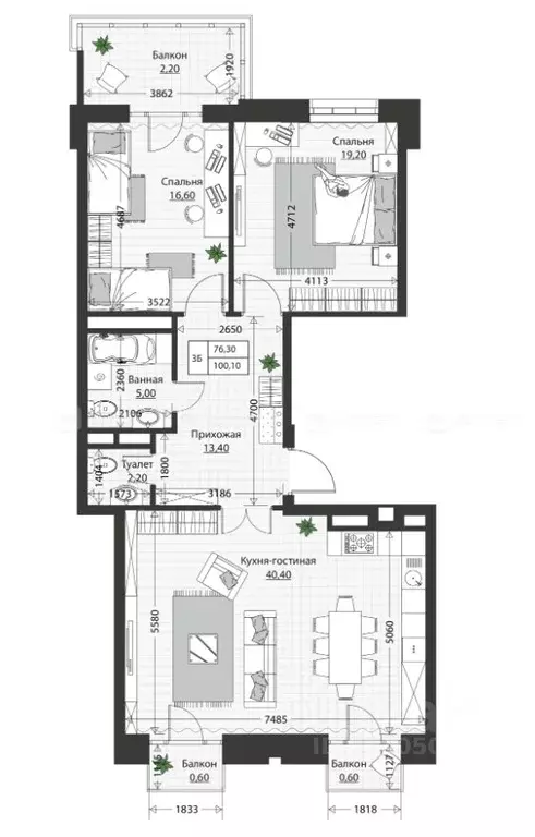 3-к кв. Татарстан, Казань Московская ул. (101.4 м) - Фото 1