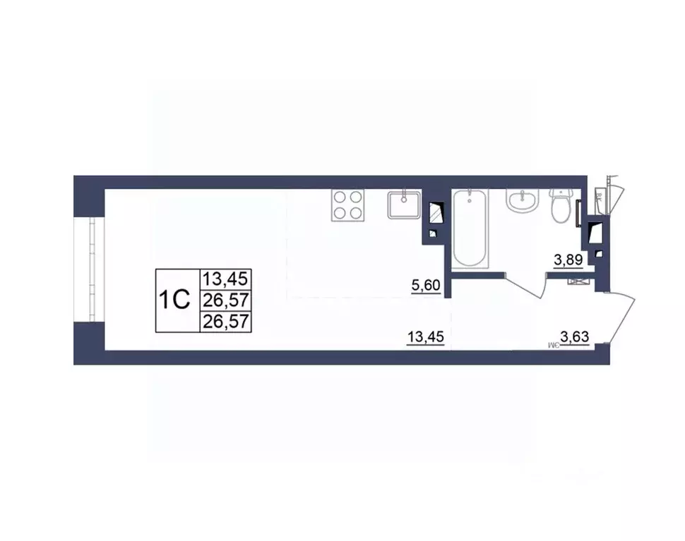 Студия Башкортостан, Уфа Космос жилой комплекс, лит1 (26.75 м) - Фото 1