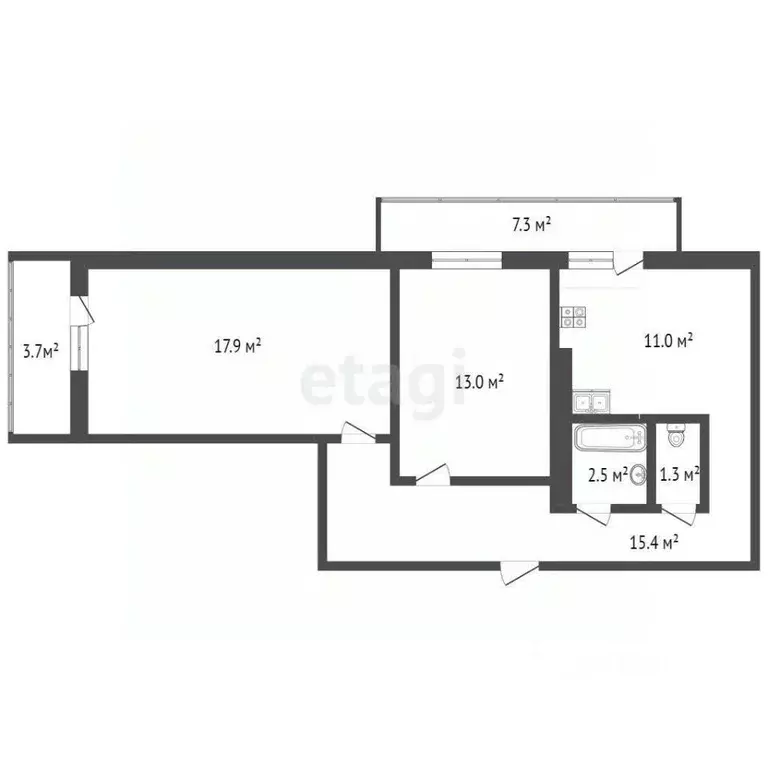 2-к кв. Ханты-Мансийский АО, Ханты-Мансийск ул. Энгельса, 60 (62.1 м) - Фото 1