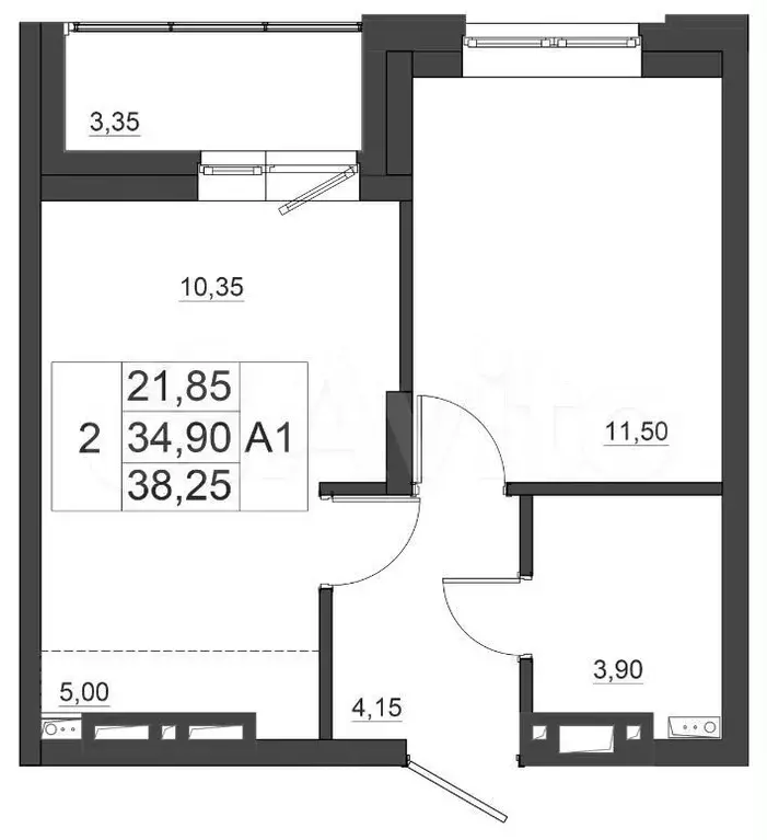 2-к. квартира, 38,3 м, 17/17 эт. - Фото 0