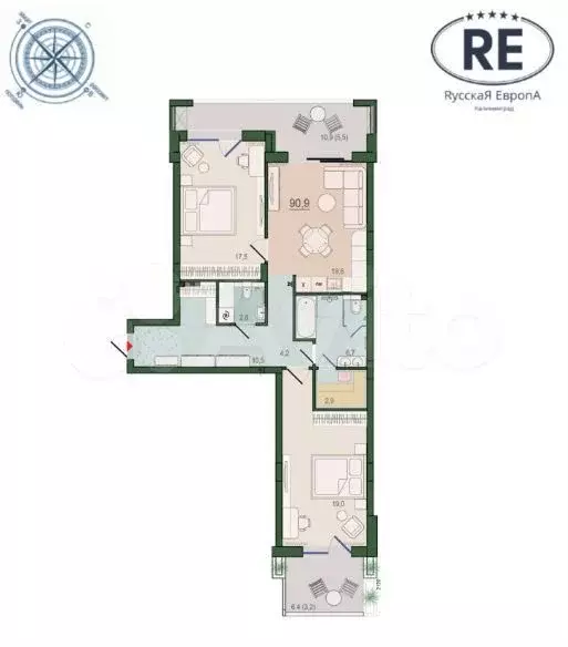 2-к. квартира, 91 м, 2/12 эт. - Фото 1