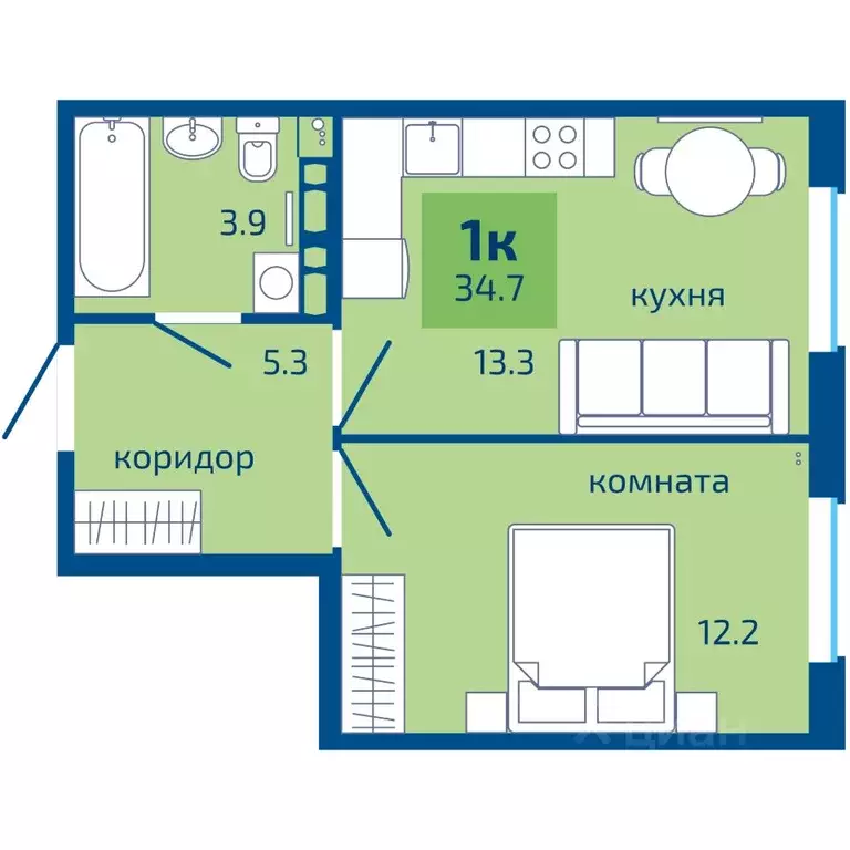 1-к кв. Пермский край, Пермь ул. Старшего Лейтенанта Гачегова (34.7 м) - Фото 0