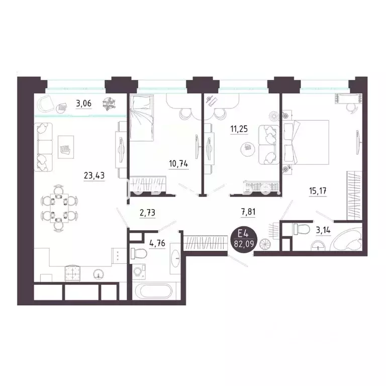 3-к кв. Рязанская область, Рязань Московское ш., 3 (82.09 м) - Фото 1