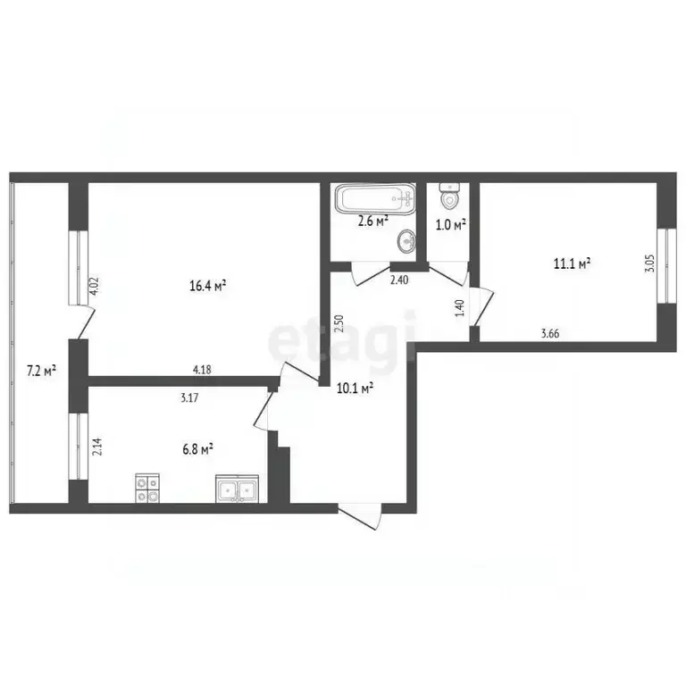 2-к кв. Хабаровский край, Комсомольск-на-Амуре Зейская ул., 6 (48.0 м) - Фото 2