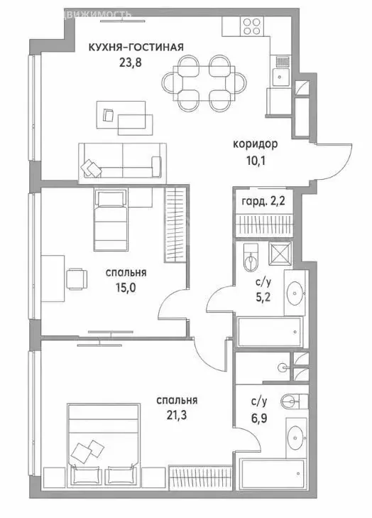 3-комнатная квартира: Москва, улица Нижние Мнёвники, 7 (85 м) - Фото 1