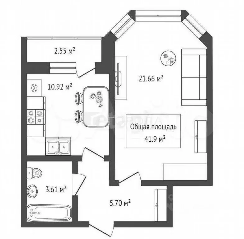 1-к. квартира, 41,9 м, 5/8 эт. - Фото 0
