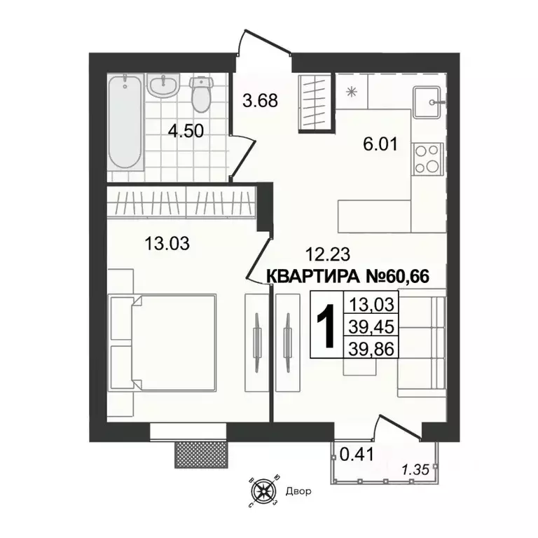 1-к кв. Владимирская область, Муром ул. 1-я Новослободская (39.86 м) - Фото 0