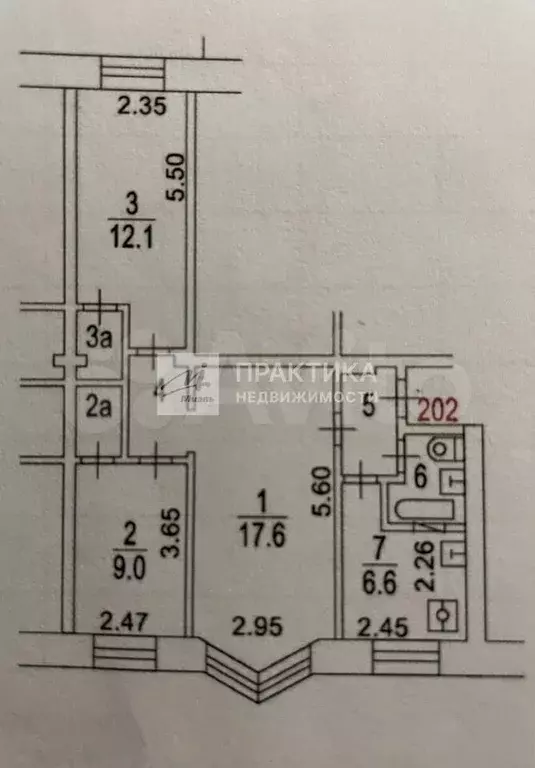 3-к. квартира, 56,4 м, 3/9 эт. - Фото 0