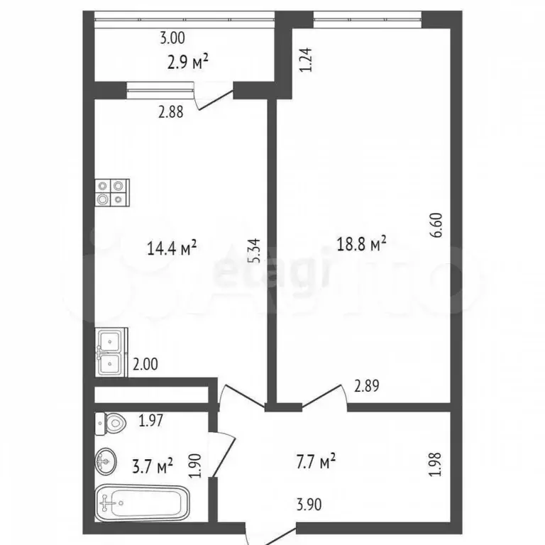 1-к. квартира, 44,6 м, 5/9 эт. - Фото 0