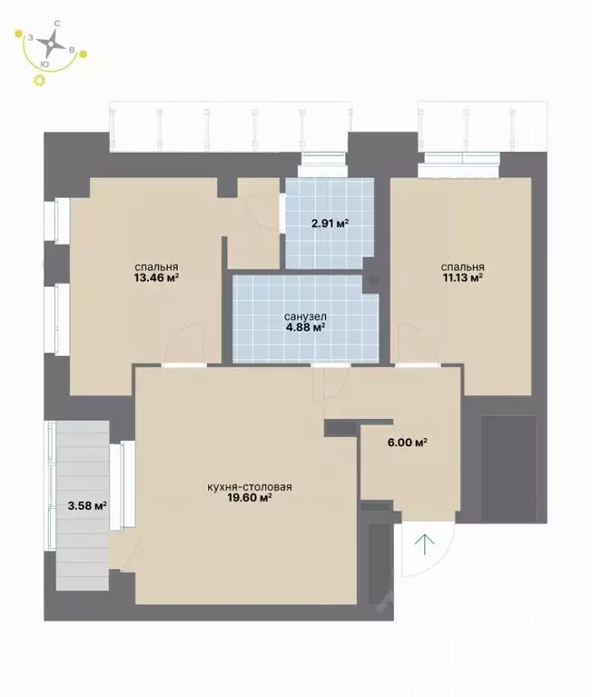 2-к кв. Свердловская область, Екатеринбург ул. Студенческая, 16 (61.56 ... - Фото 1
