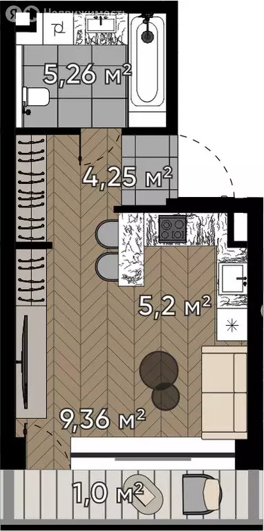 Квартира-студия: Москва, улица Берзарина, 37 (25.07 м) - Фото 0