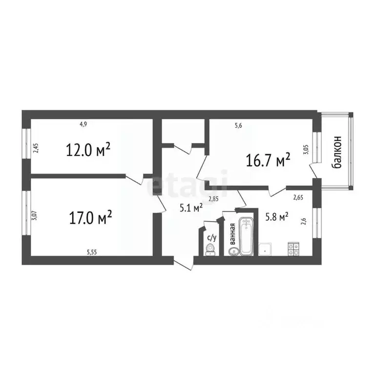 3-к кв. Ульяновская область, Ульяновск Оренбургская ул., 34 (59.7 м) - Фото 2
