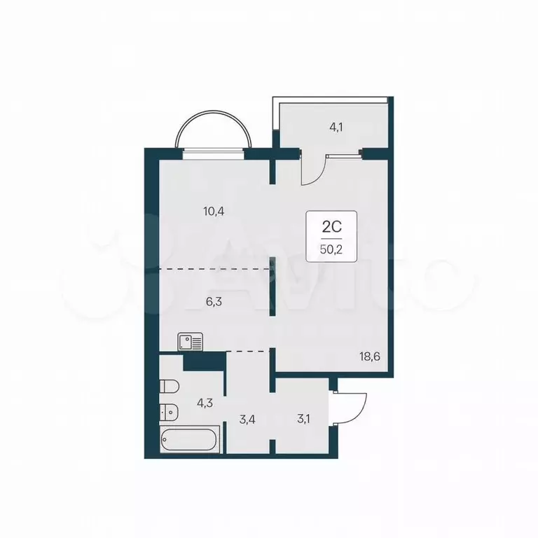 2-к. квартира, 50,2 м, 11/17 эт. - Фото 1