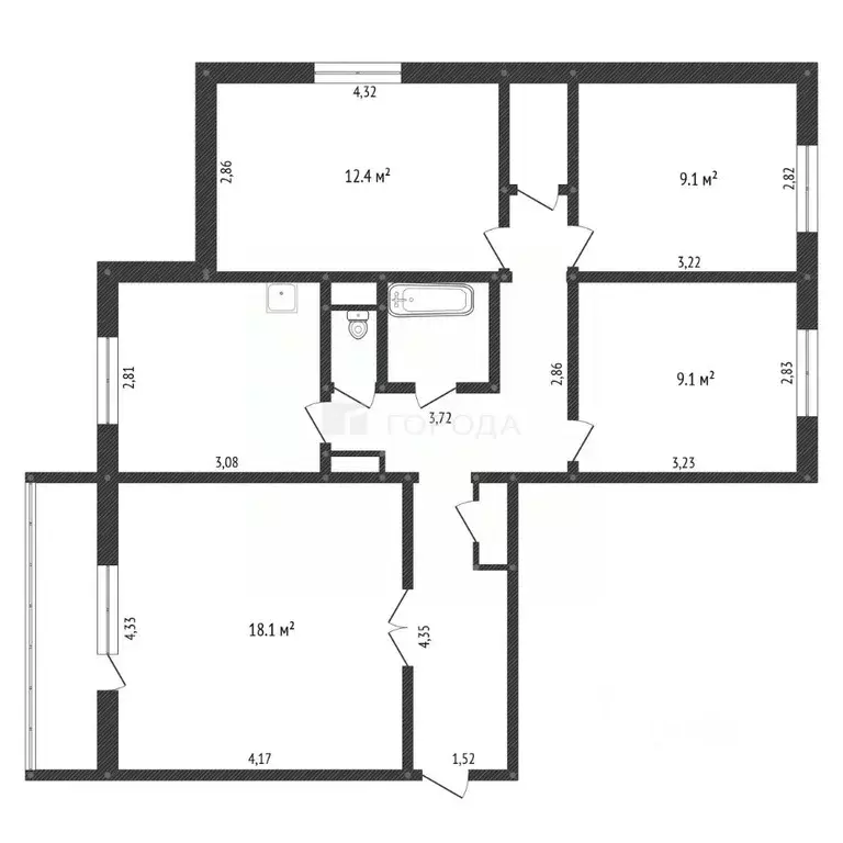 4-к кв. Кемеровская область, Новокузнецк Олимпийская ул., 16 (76.1 м) - Фото 2
