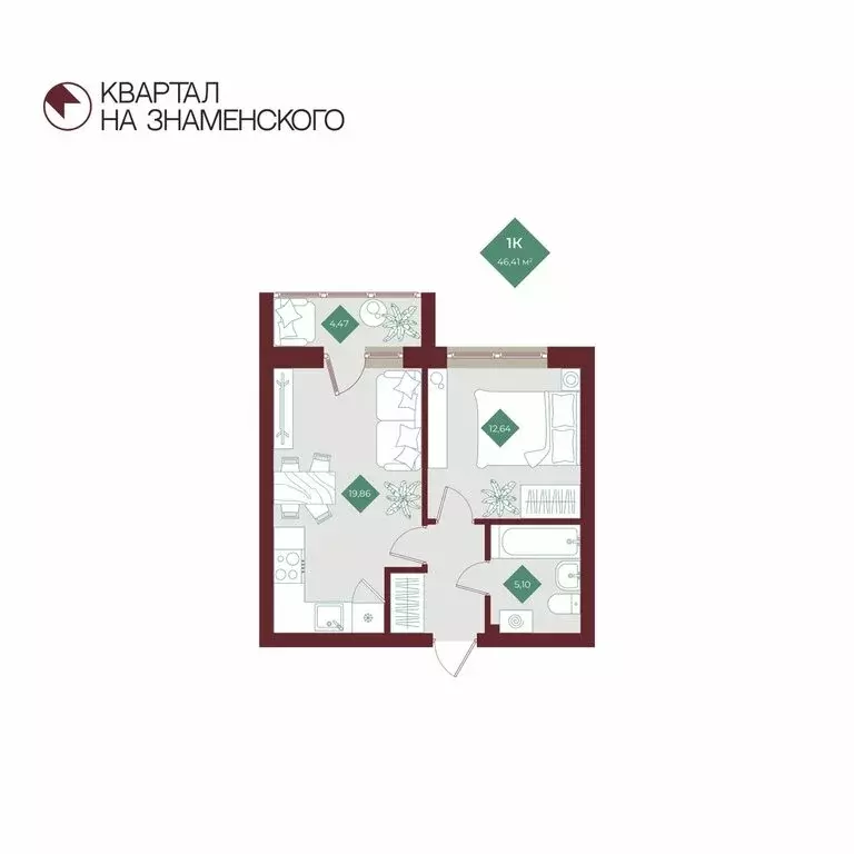 1-комнатная квартира: Тобольск, микрорайон 3Б, 6Бк2 (46.41 м) - Фото 0