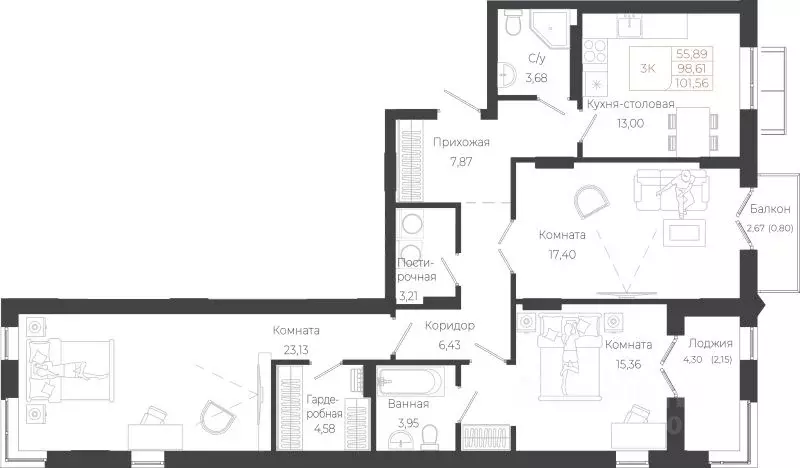 3-к кв. Алтай, Майминский район, с. Майма ул. Энергетиков (101.56 м) - Фото 1