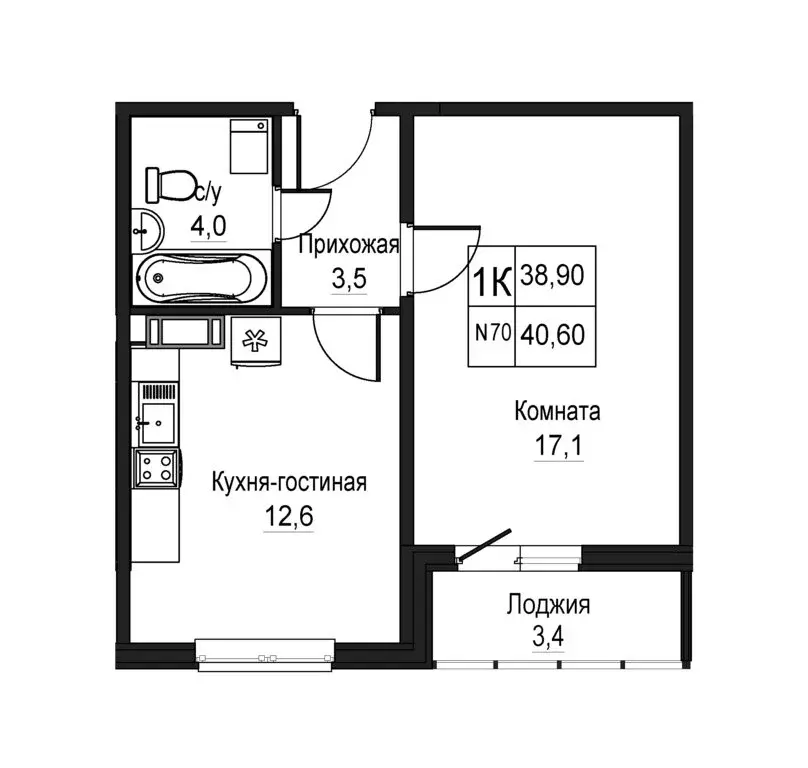 1-комнатная квартира: Нижний Новгород, ЖК Торпедо, 6 (38.9 м) - Фото 1