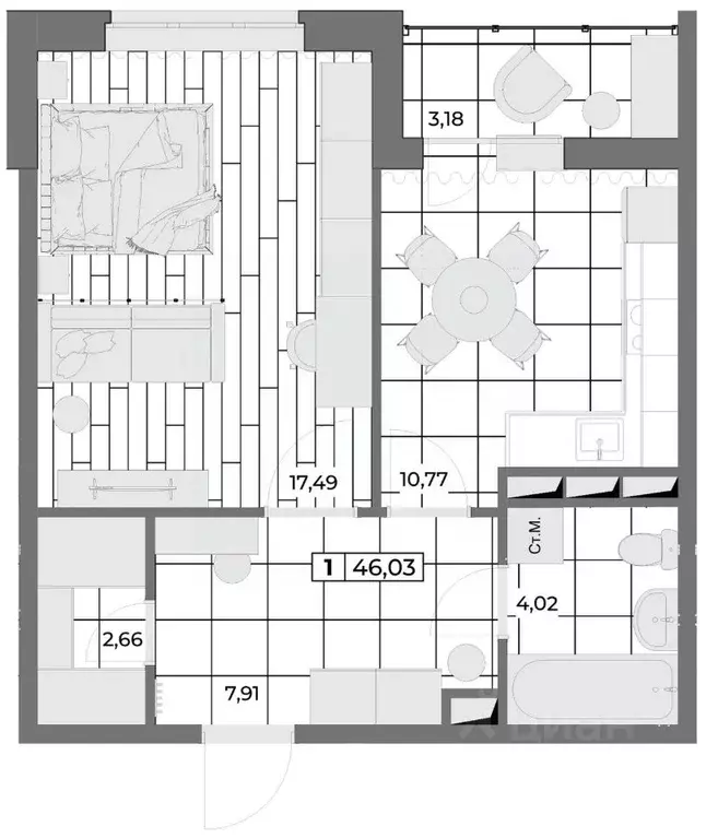 1-к кв. Орловская область, Орел Мясокомбинат мкр,  (44.44 м) - Фото 0