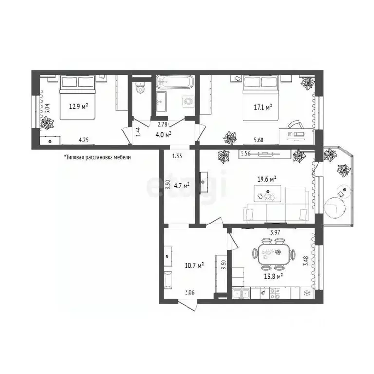 3-к кв. Тюменская область, Тюмень ул. Московский Тракт, 161 (86.2 м) - Фото 2